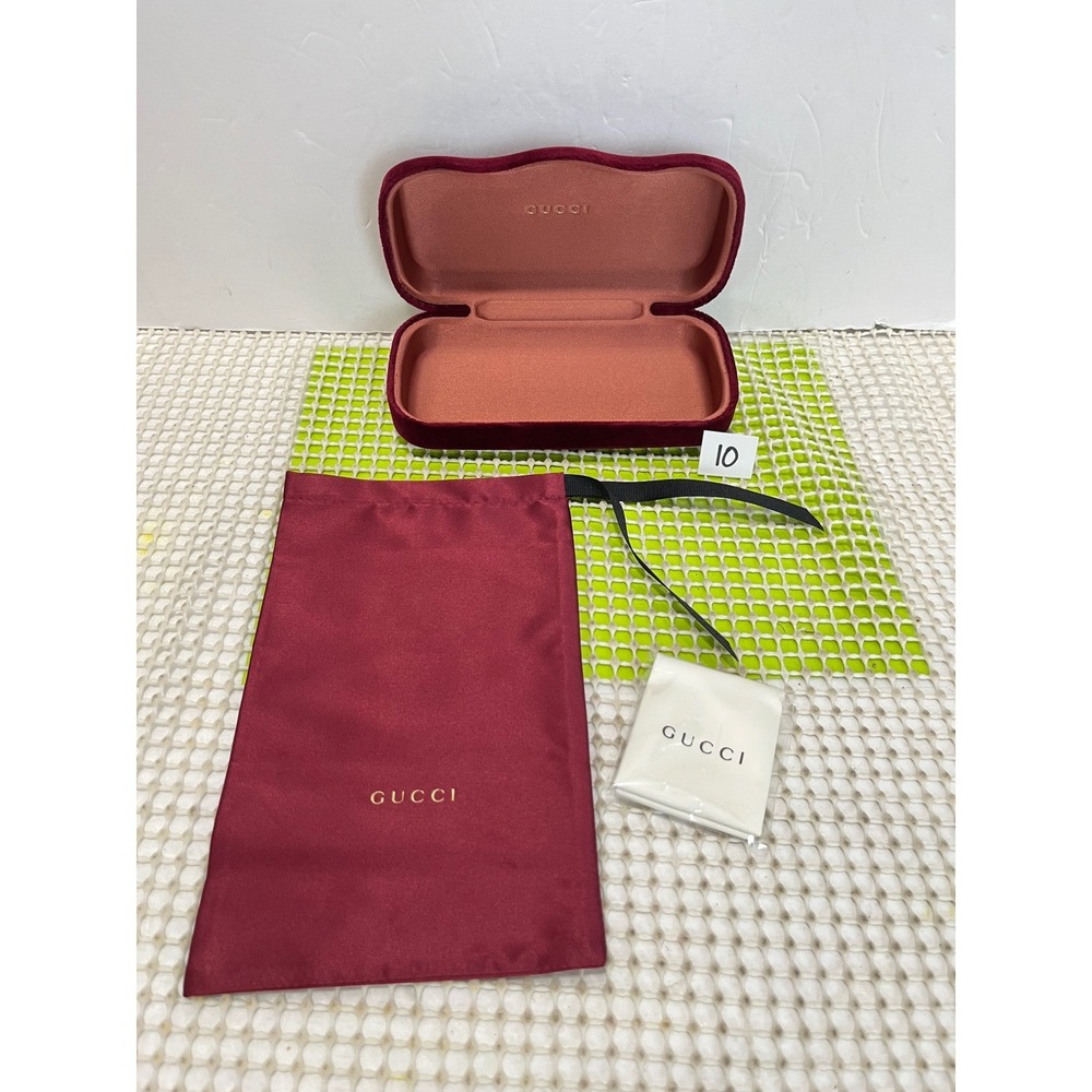 Gucci Burgundy Velvet Hard Eyewear Case with Dust Bag & Cleaning Cloth Set GOOD